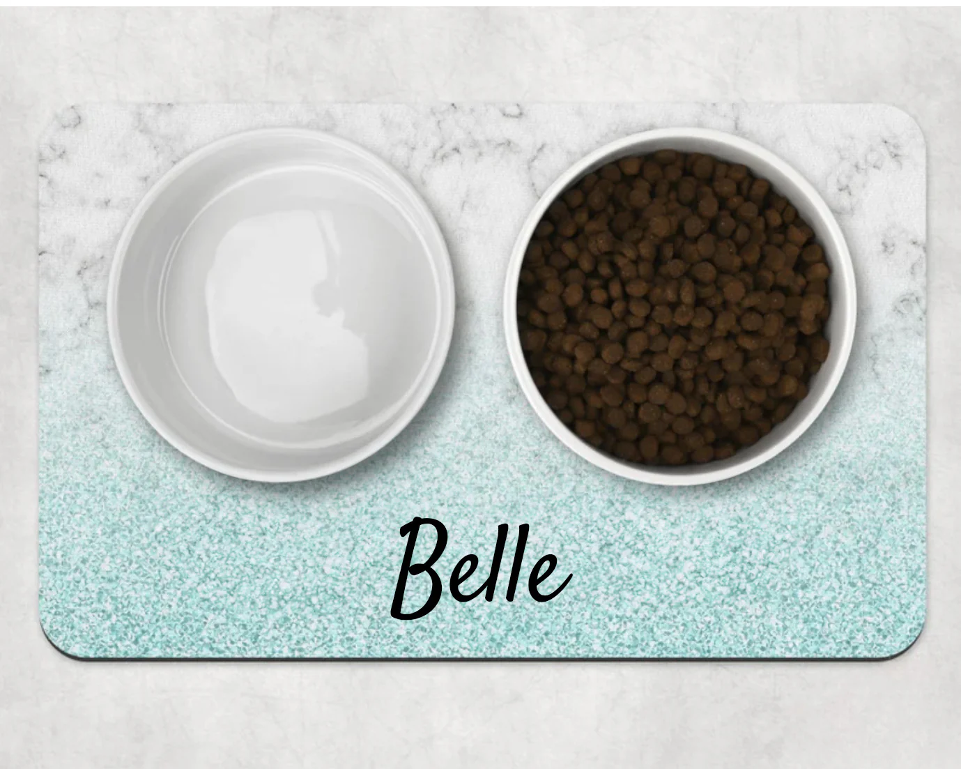 Gray Marble Aqua glitter Dog Mat