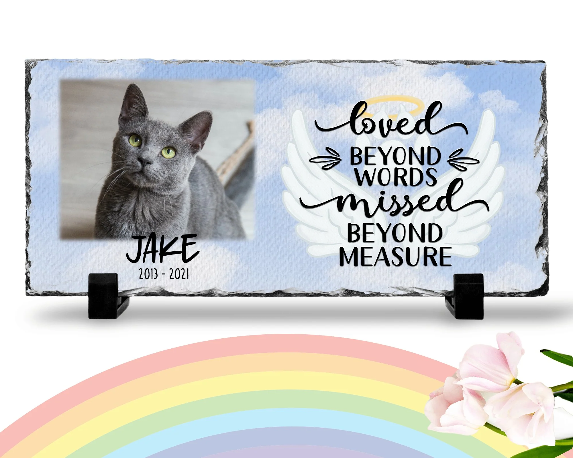 Personalized Cat Memorial Plaque   Loved Beyond Words Missed Beyond Measure  Personalized Picture Keepsake