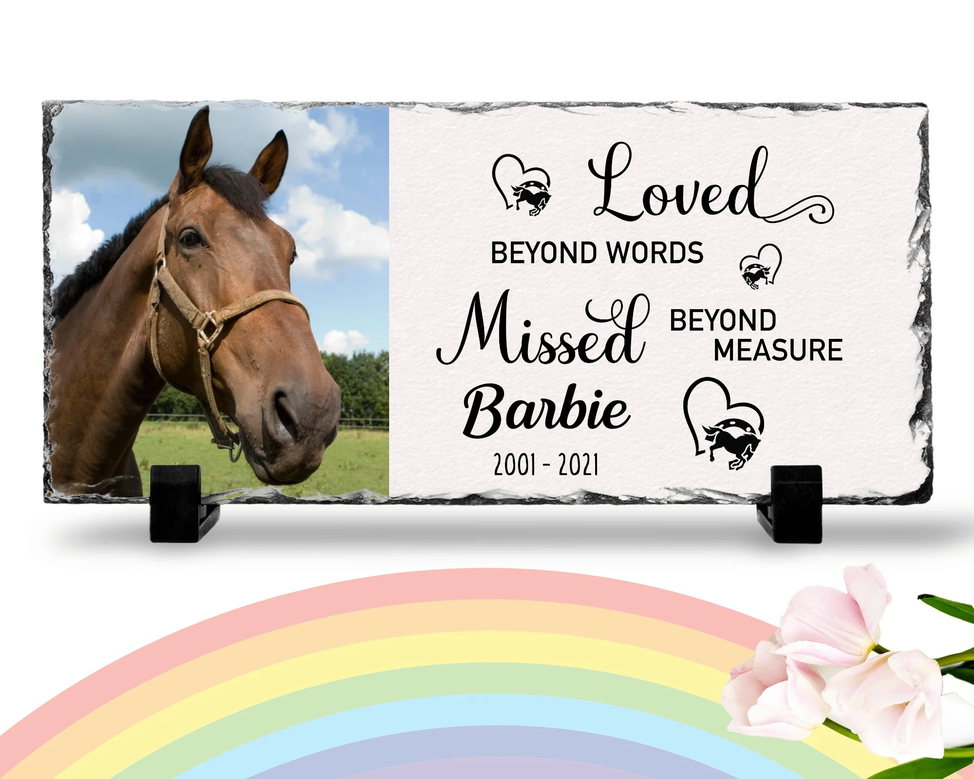 Personalized Horse Memorial Plaque   Loved Beyond Words Missed Beyond Measure  Personalized Picture Keepsake