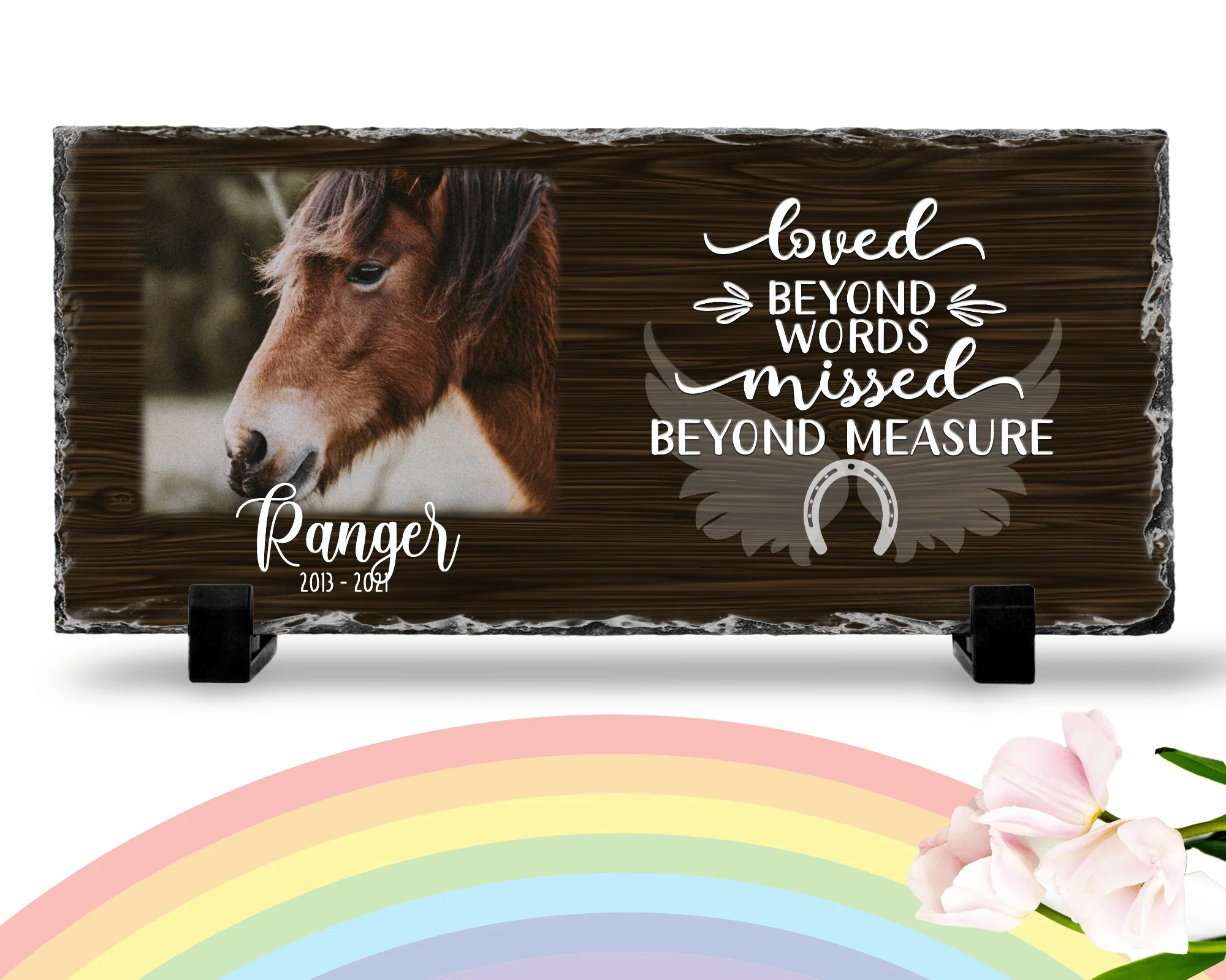Personalized Horse Memorial Plaque   Loved Beyond Words Missed Beyond Measure  Personalized Picture Keepsake